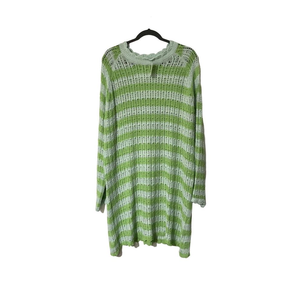 4SI3NNA Green and White Striped Long Sleeve Dress
